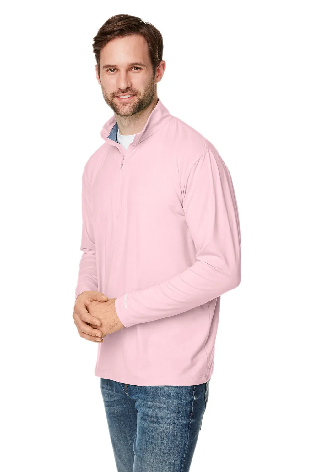Nautica Mens Saltwater UPF 40  1/4 Zip Sweatshirt - Sunset Pink