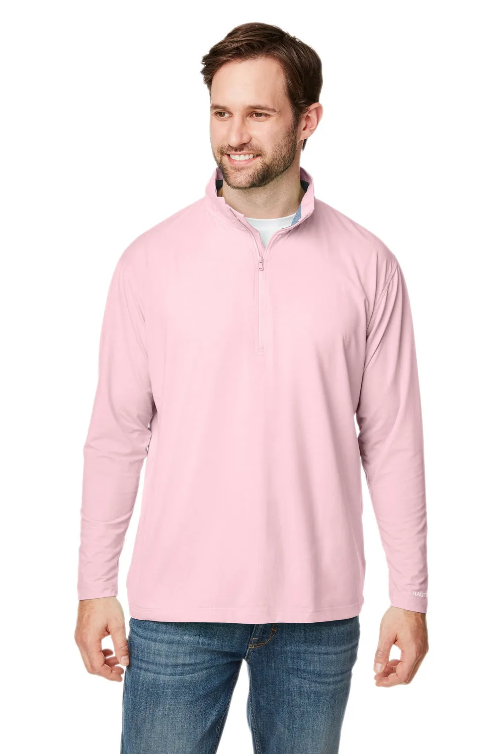 Nautica Mens Saltwater UPF 40  1/4 Zip Sweatshirt - Sunset Pink