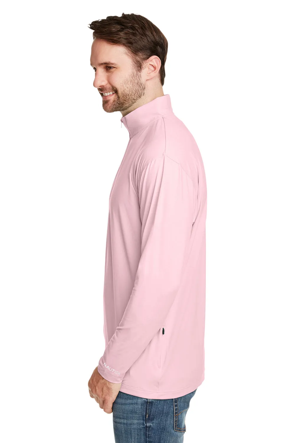 Nautica Mens Saltwater UPF 40  1/4 Zip Sweatshirt - Sunset Pink