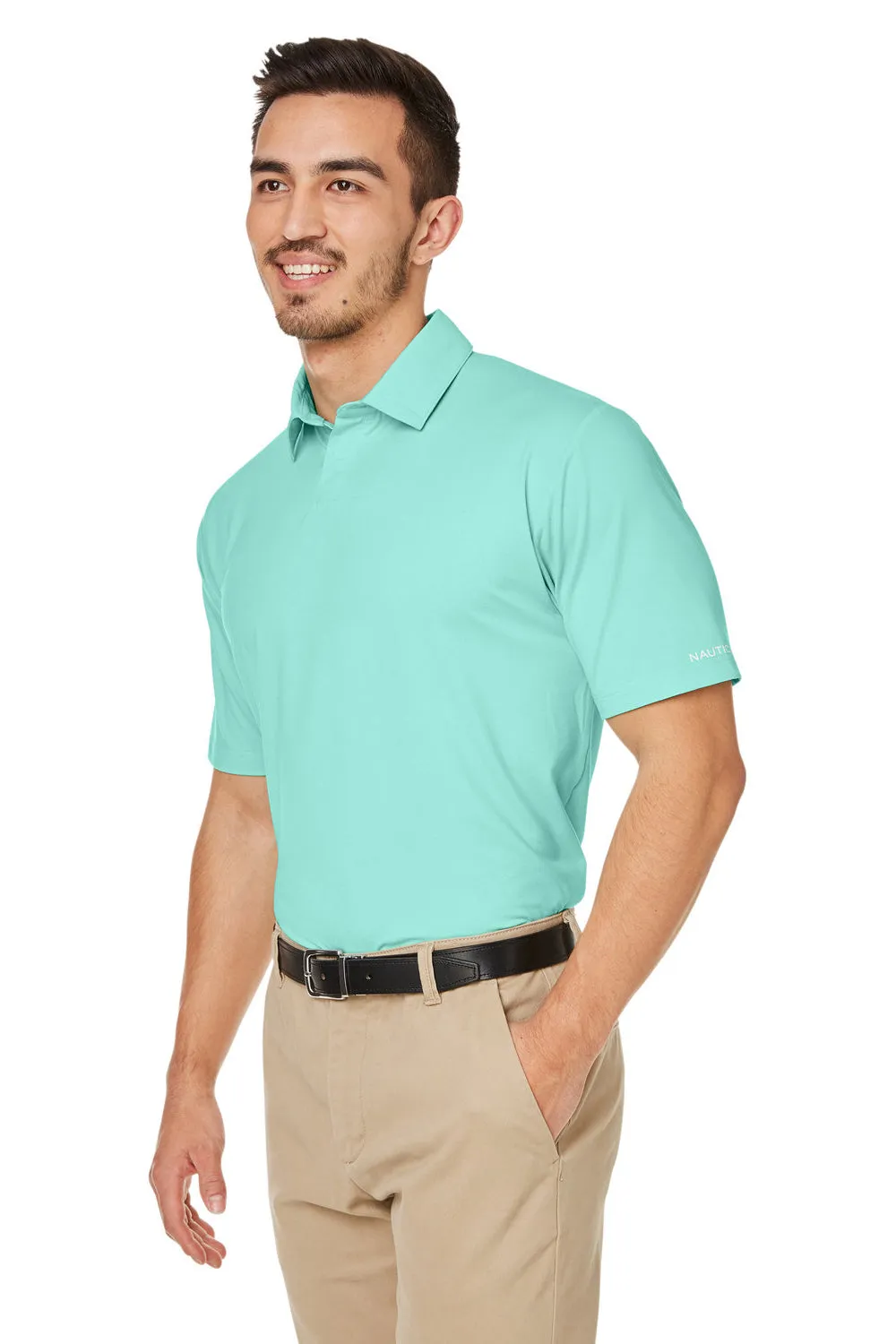 Nautica Mens Saltwater UPF 40  Short Sleeve Polo Shirt - Cool Mint Green
