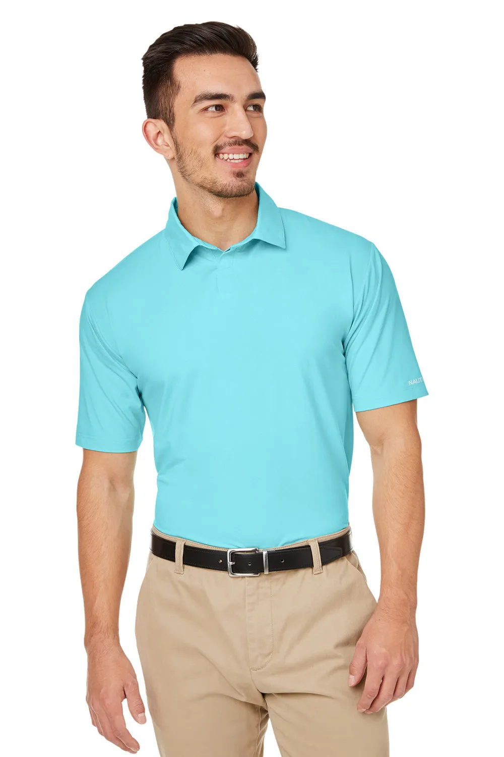 Nautica Mens Saltwater UPF 40  Short Sleeve Polo Shirt - Sea Mist Blue