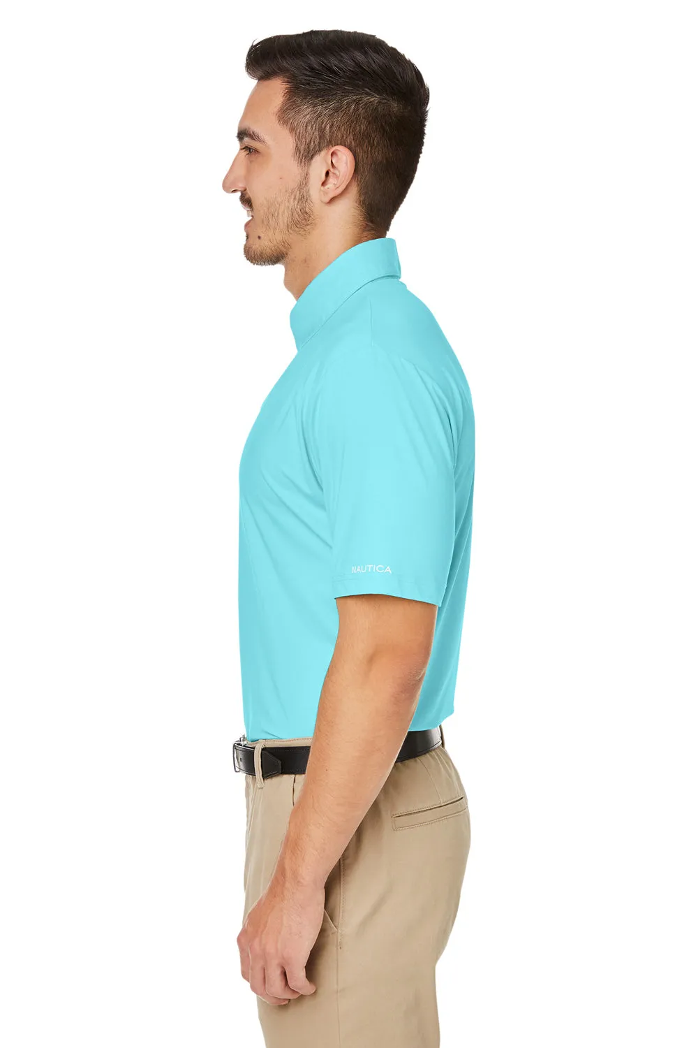 Nautica Mens Saltwater UPF 40  Short Sleeve Polo Shirt - Sea Mist Blue
