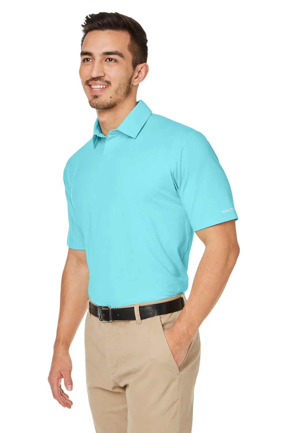 Nautica Mens Saltwater UPF 40  Short Sleeve Polo Shirt - Sea Mist Blue