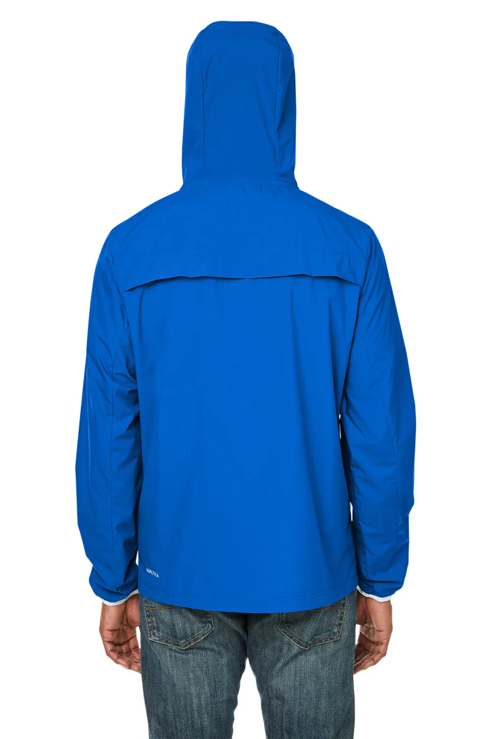 Nautica Mens Stillwater Water Resistant Full Zip Hooded Windbreaker Jacket - Royal Blue
