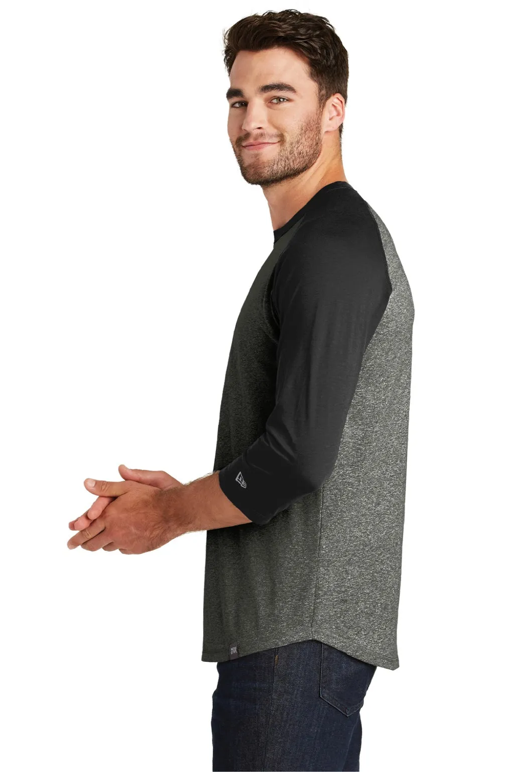 New Era Mens Heritage 3/4 Sleeve Crewneck T-Shirt - Black Twist/Black