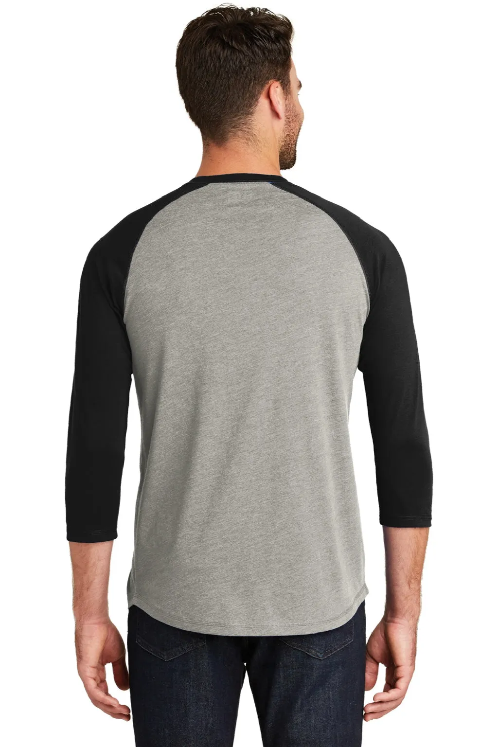 New Era Mens Heritage 3/4 Sleeve Crewneck T-Shirt - Black/Heather Rainstorm Grey