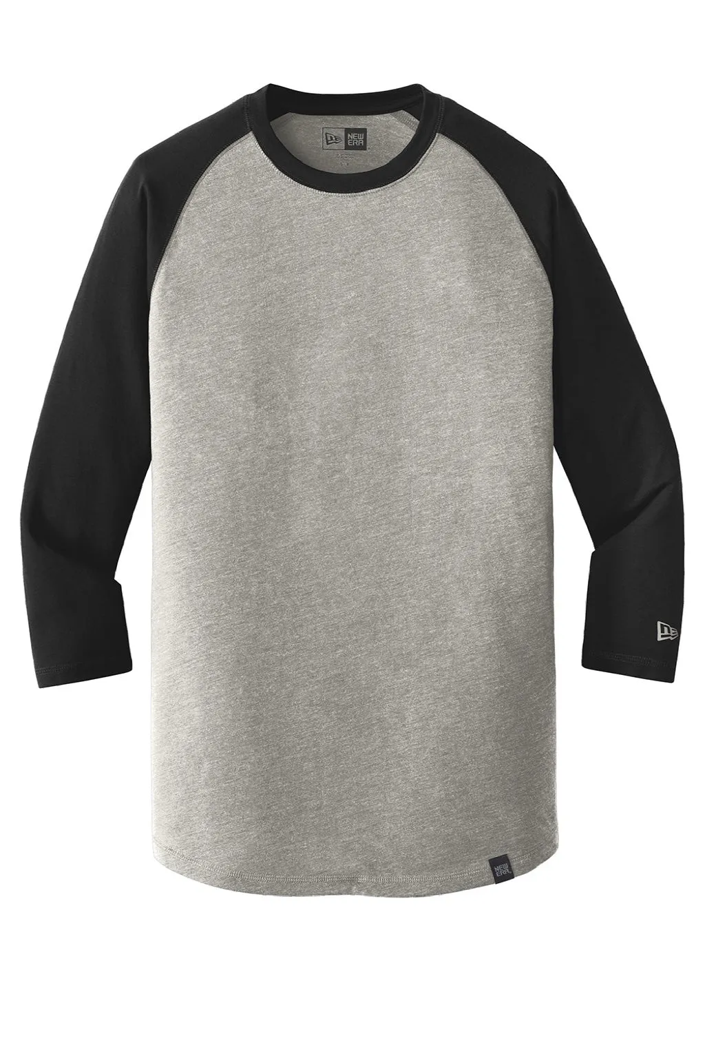 New Era Mens Heritage 3/4 Sleeve Crewneck T-Shirt - Black/Heather Rainstorm Grey