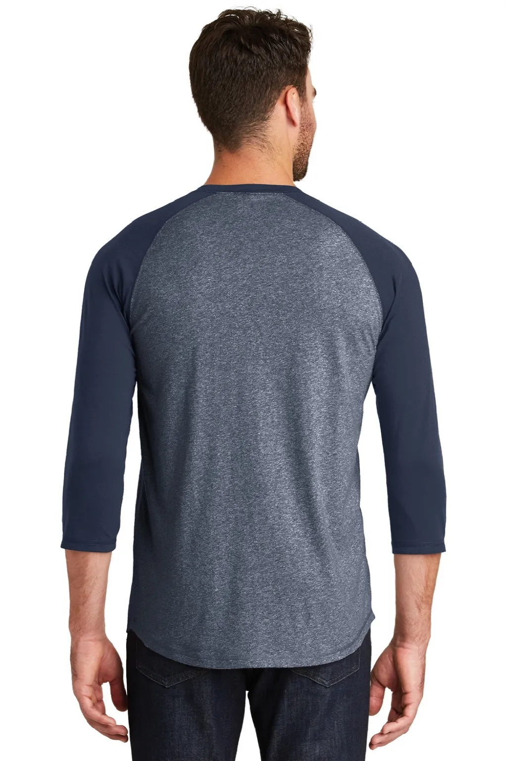 New Era Mens Heritage 3/4 Sleeve Crewneck T-Shirt - Navy Blue/Navy Blue Twist