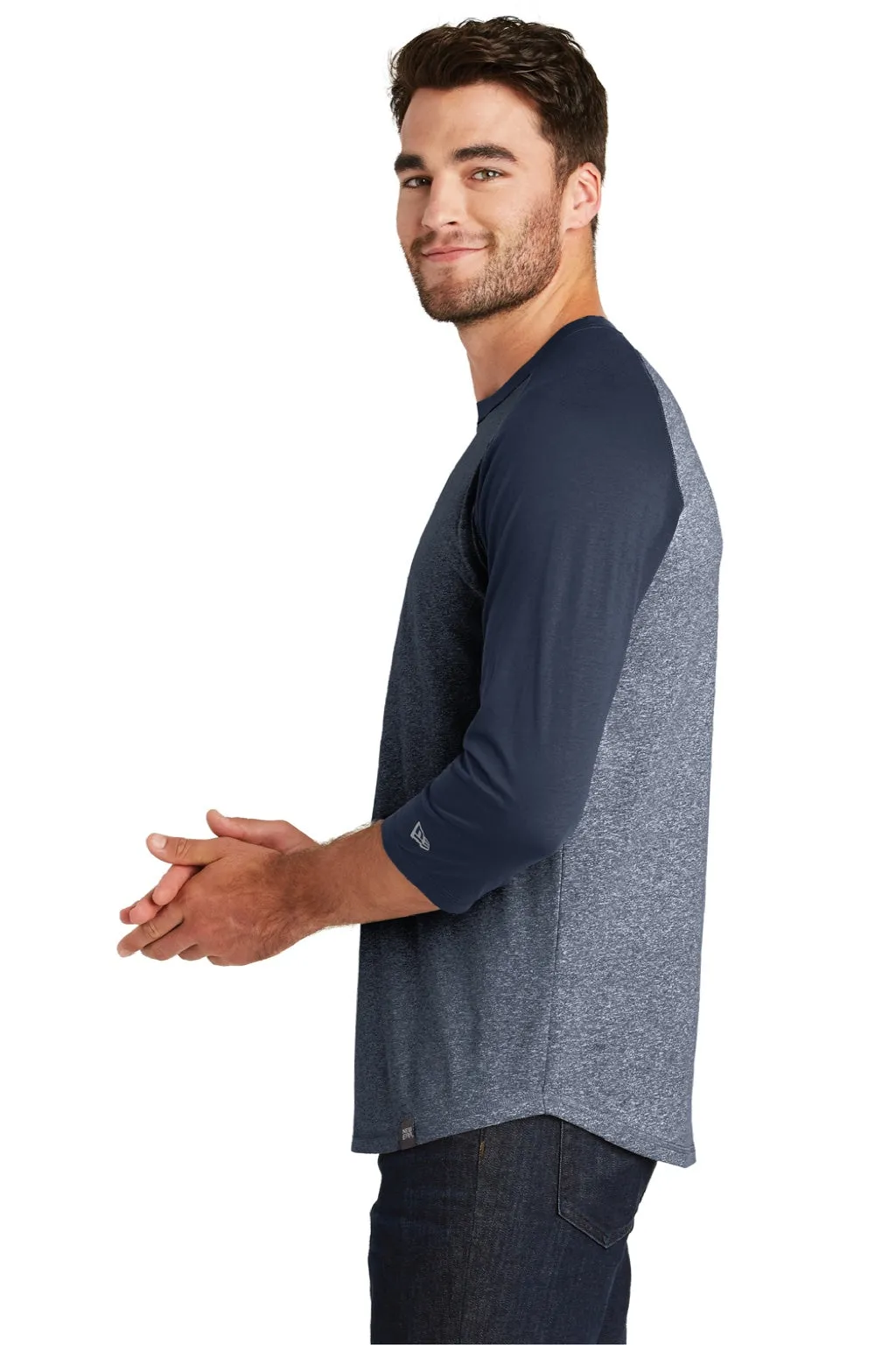 New Era Mens Heritage 3/4 Sleeve Crewneck T-Shirt - Navy Blue/Navy Blue Twist