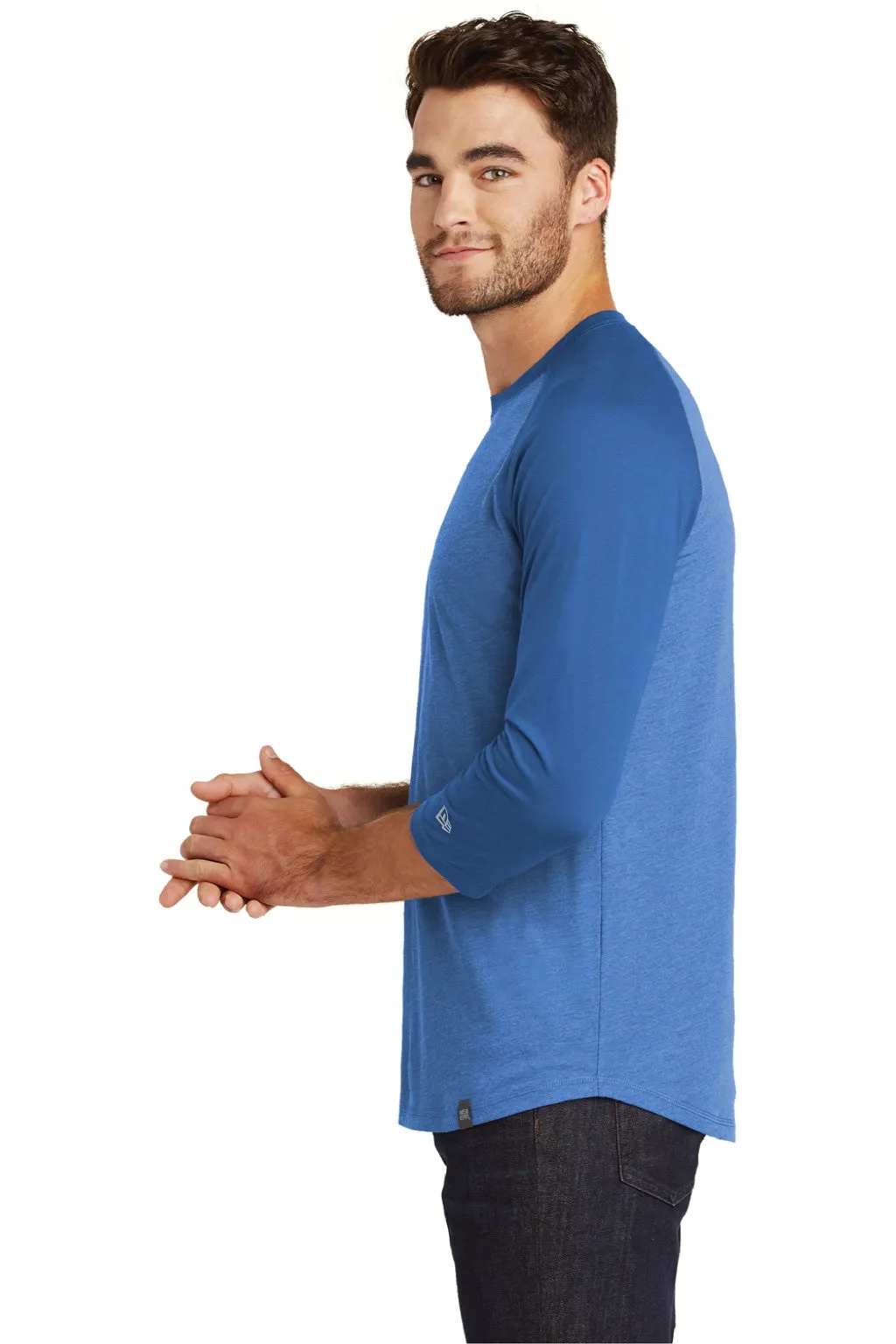 New Era Mens Heritage 3/4 Sleeve Crewneck T-Shirt - Royal Blue/Heather Royal Blue