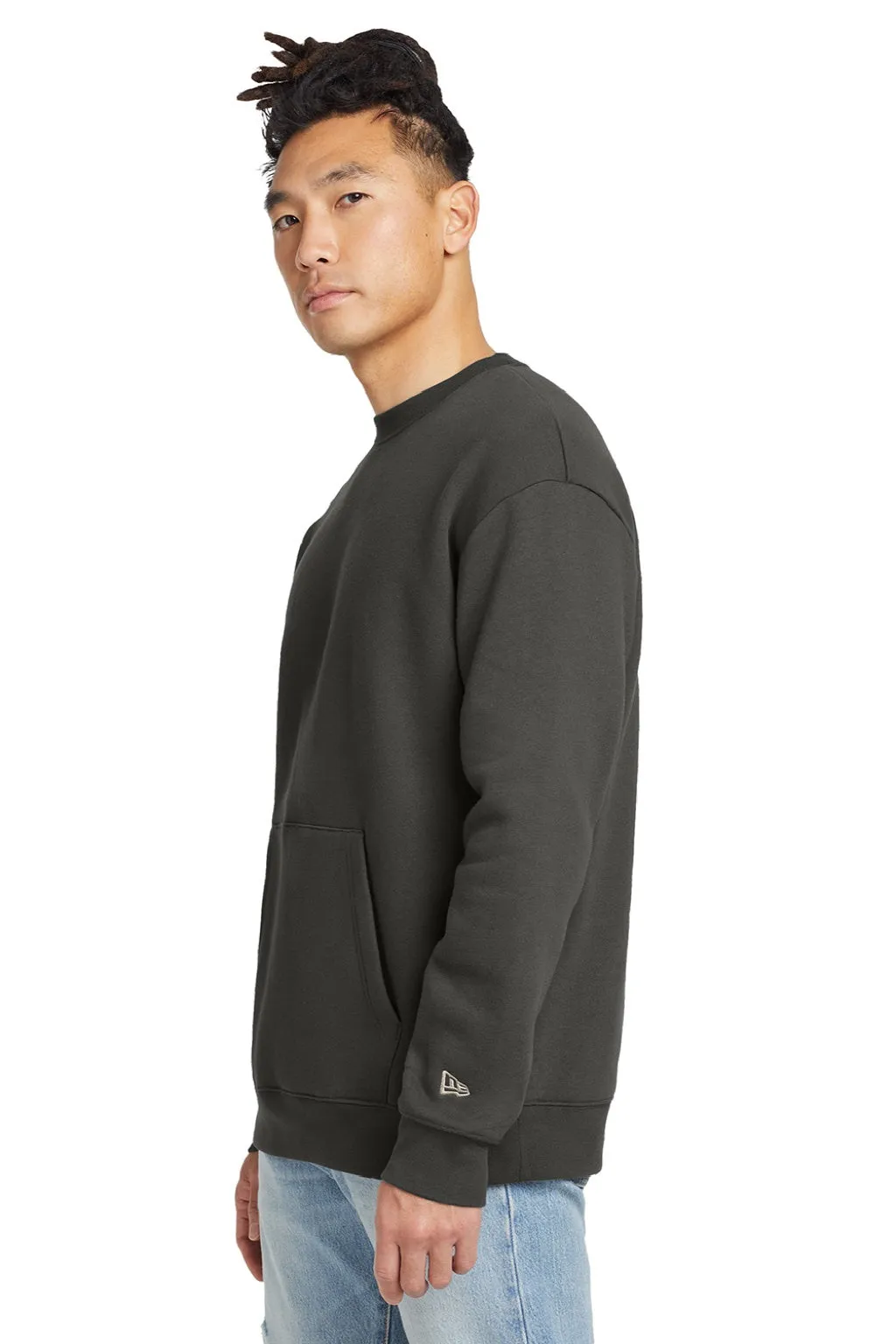 New Era Mens Heritage Fleece Crewneck Sweatshirt w/ Pocket - Graphite Grey