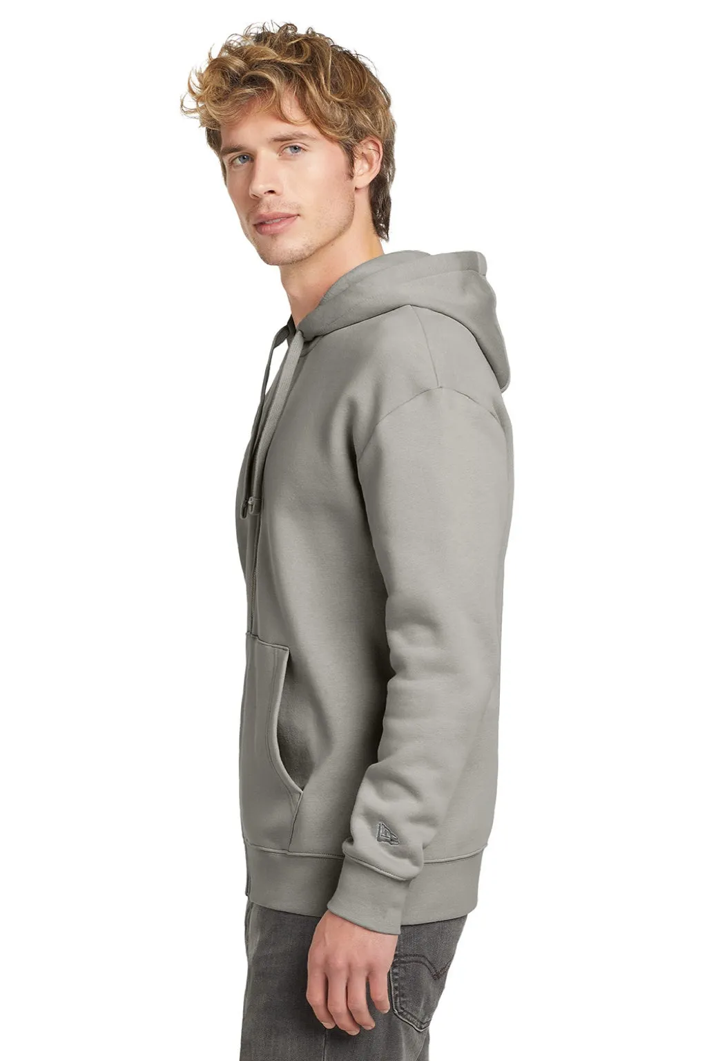 New Era Mens Heritage Fleece Full Zip Hooded Sweatshirt Hoodie w/ Pockets - Rainstorm Grey