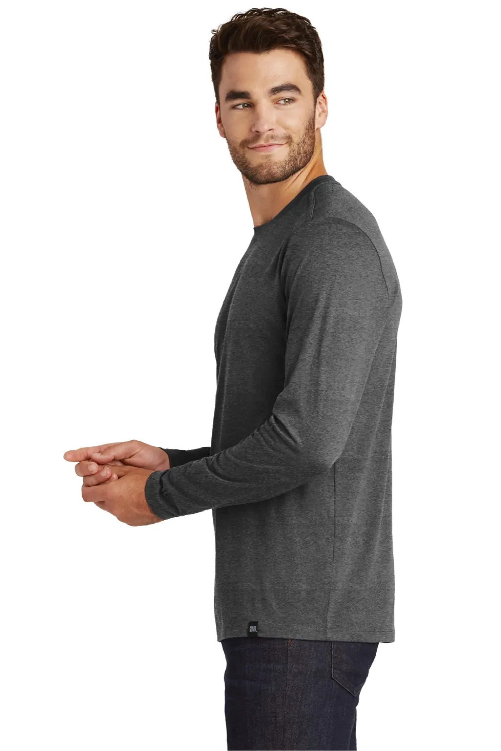 New Era Mens Heritage Long Sleeve Crewneck T-Shirt - Heather Black