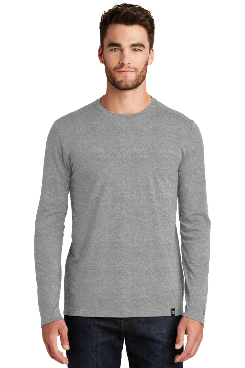 New Era Mens Heritage Long Sleeve Crewneck T-Shirt - Heather Shadow Grey