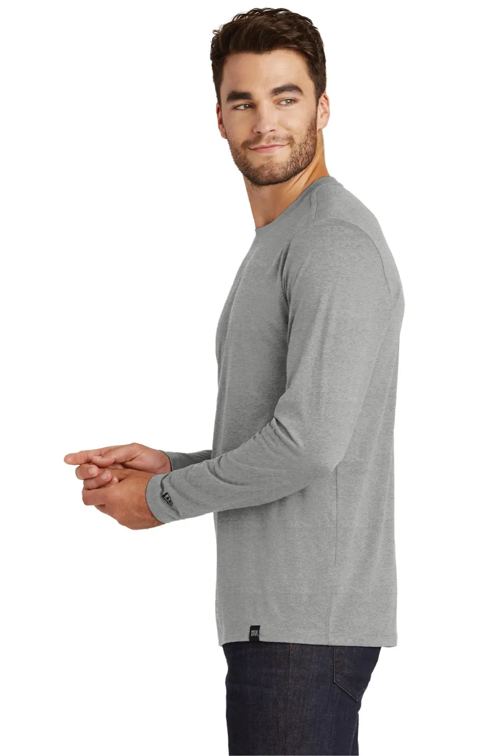 New Era Mens Heritage Long Sleeve Crewneck T-Shirt - Heather Shadow Grey