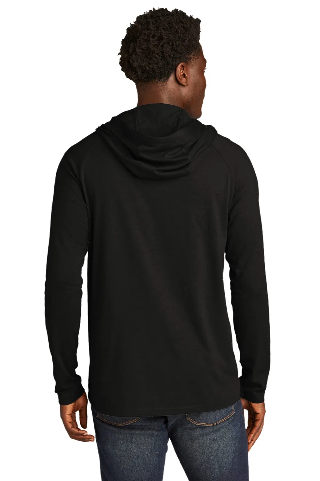 New Era Mens Moisture Wicking Long Sleeve Hooded T-Shirt w/ Pocket - Black