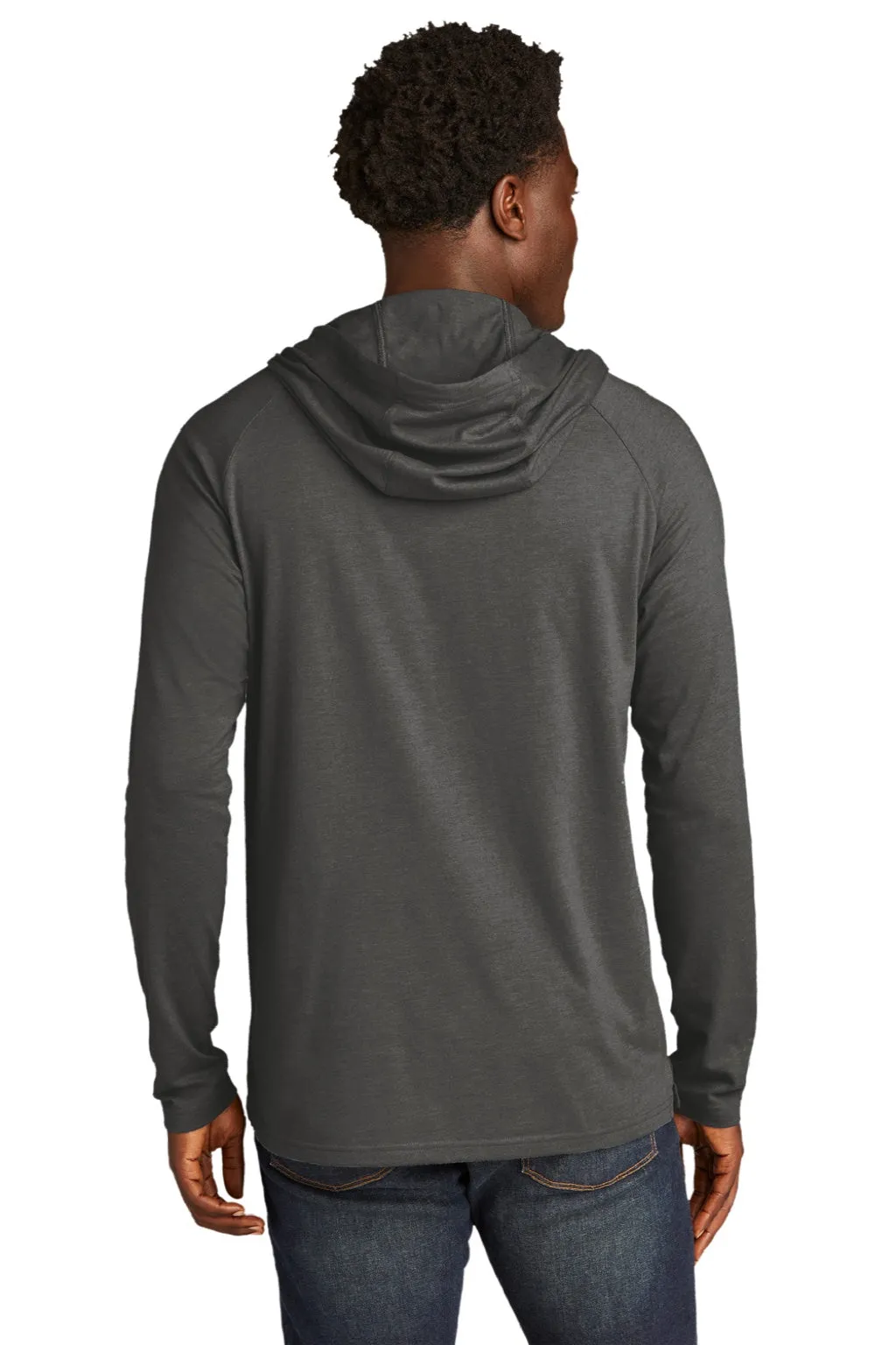 New Era Mens Moisture Wicking Long Sleeve Hooded T-Shirt w/ Pocket - Graphite Grey