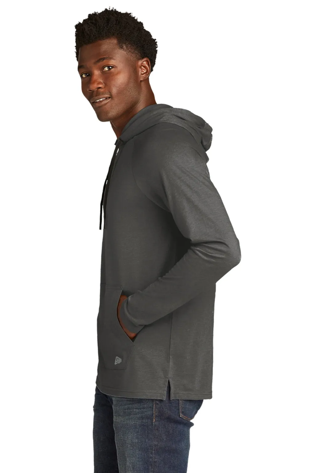 New Era Mens Moisture Wicking Long Sleeve Hooded T-Shirt w/ Pocket - Graphite Grey