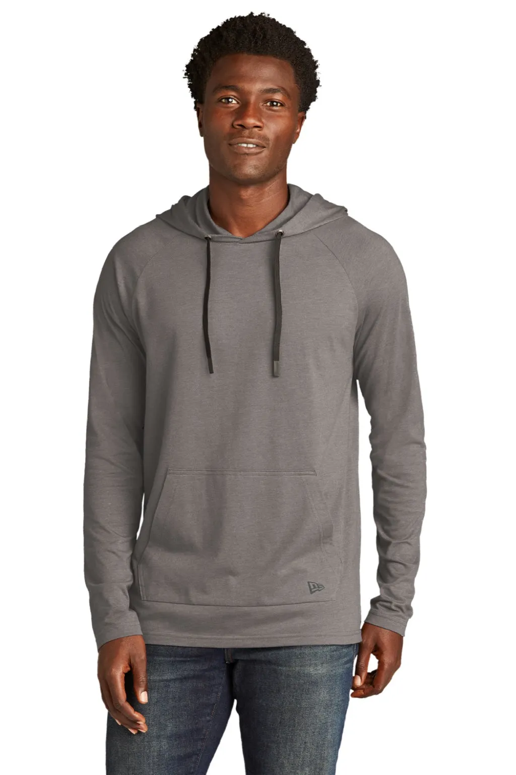 New Era Mens Moisture Wicking Long Sleeve Hooded T-Shirt w/ Pocket - Shadow Grey