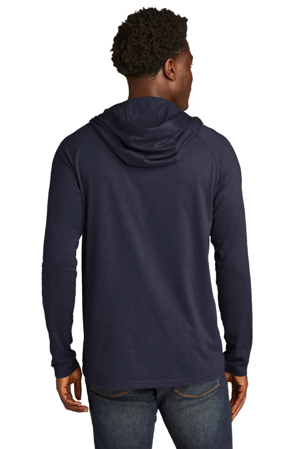New Era Mens Moisture Wicking Long Sleeve Hooded T-Shirt w/ Pocket - True Navy Blue
