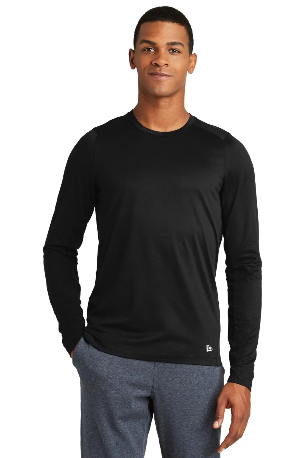 New Era Mens Series Performance Moisture Wicking Long Sleeve Crewneck T-Shirt - Black