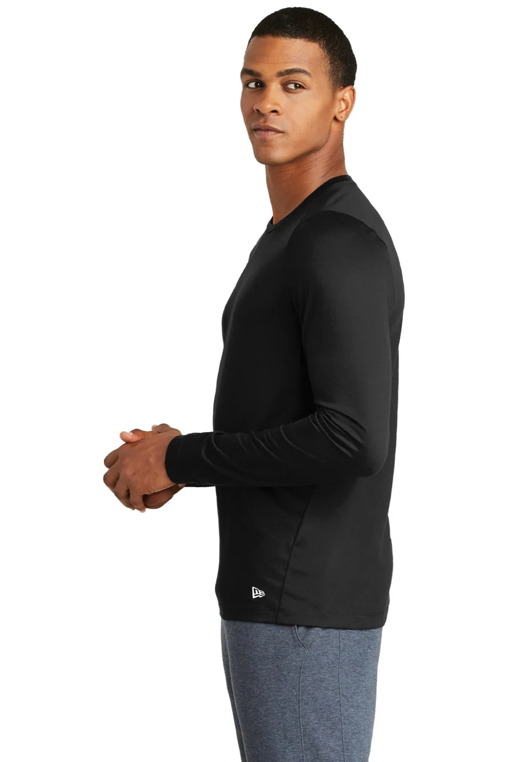 New Era Mens Series Performance Moisture Wicking Long Sleeve Crewneck T-Shirt - Black