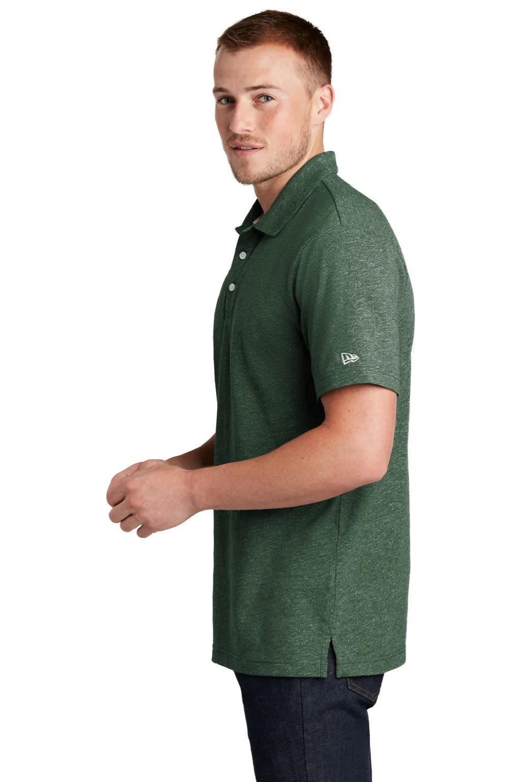 New Era Mens Slub Twist Short Sleeve Polo Shirt - Dark Green Twist