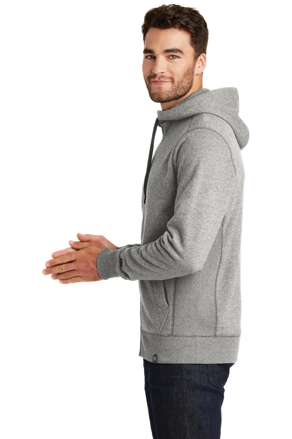 New Era Mens Sueded French Terry Full Zip Hooded Sweatshirt Hoodie w/ Pockets - Light Graphite Grey Twist