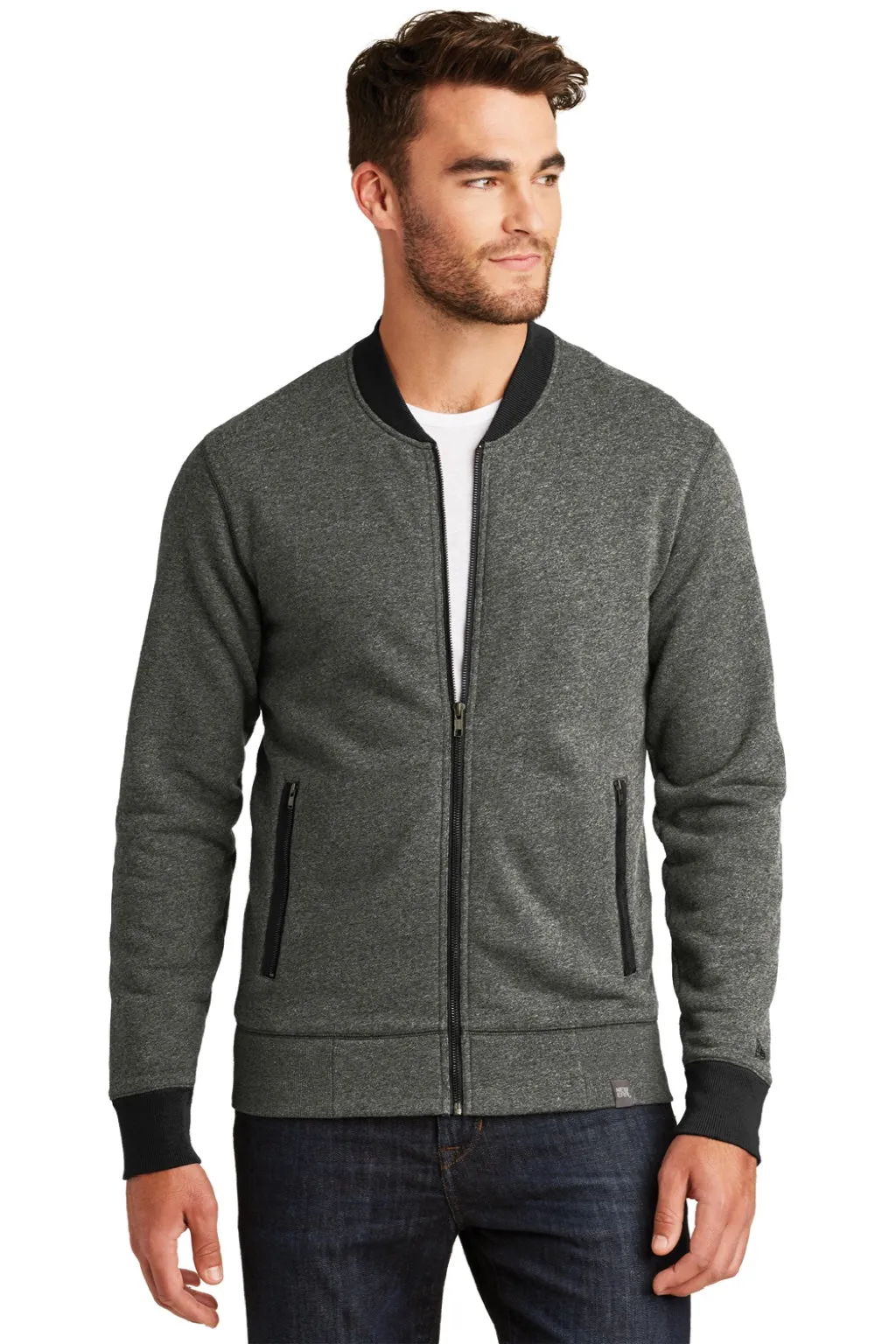 New Era Mens Sueded French Terry Full Zip Jacket - Black Twist/Black