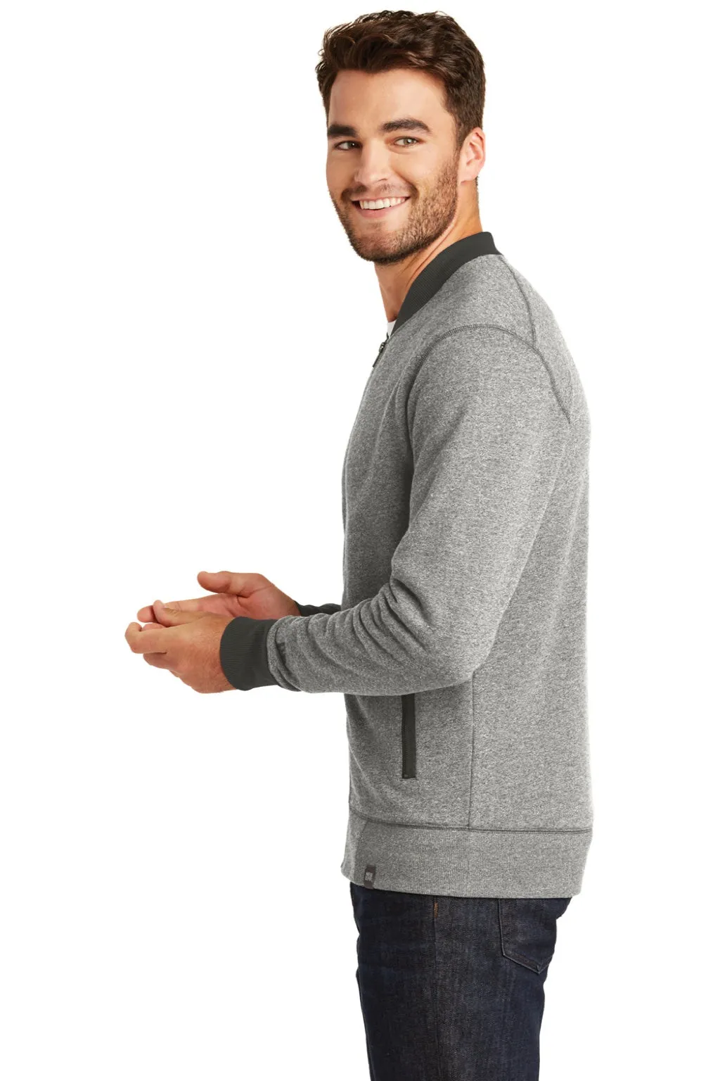 New Era Mens Sueded French Terry Full Zip Jacket - Light Graphite Grey Twist/Graphite Grey