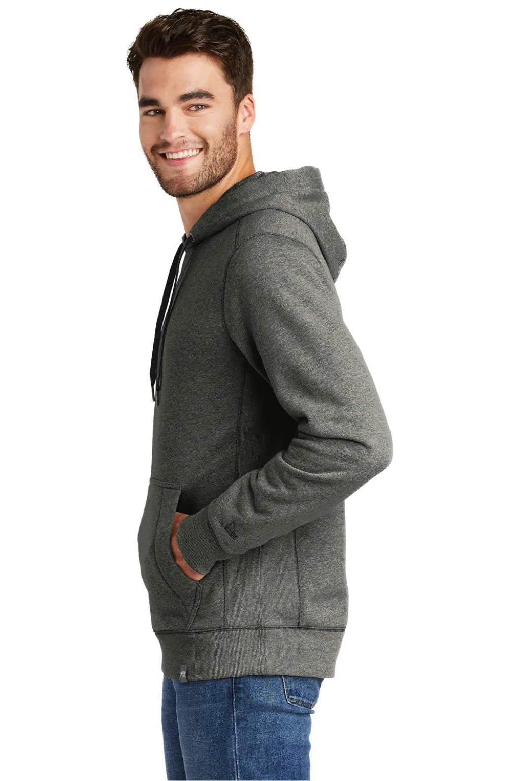 New Era Mens Sueded French Terry Hooded Sweatshirt Hoodie w/ Pouch Pocket - Black Twist