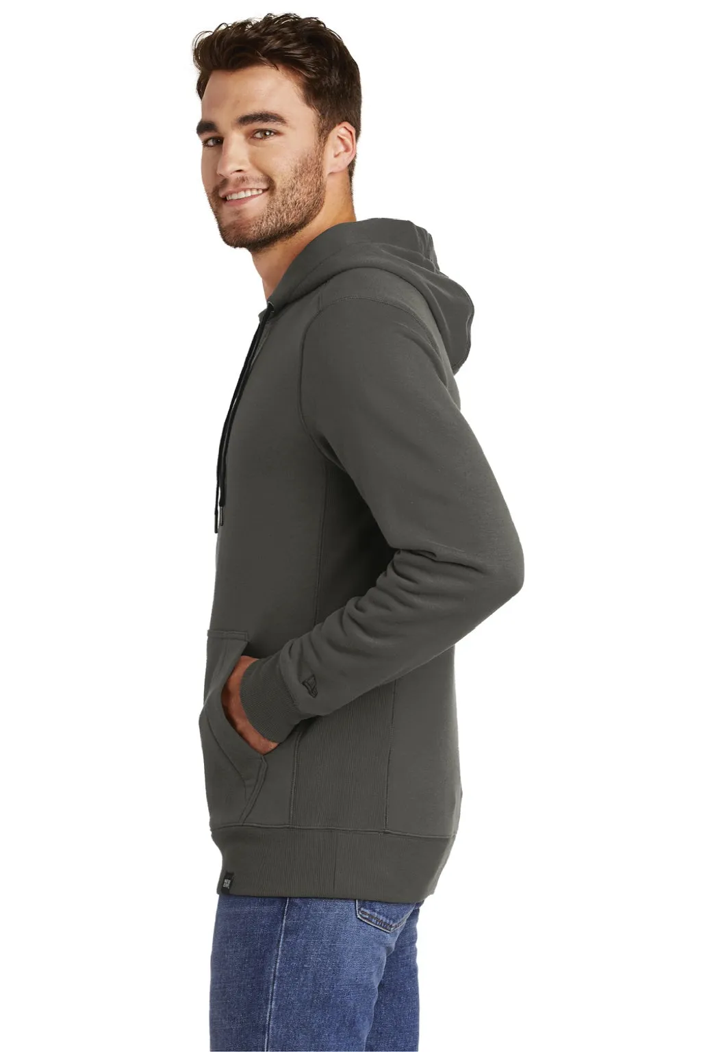 New Era Mens Sueded French Terry Hooded Sweatshirt Hoodie w/ Pouch Pocket - Graphite Grey