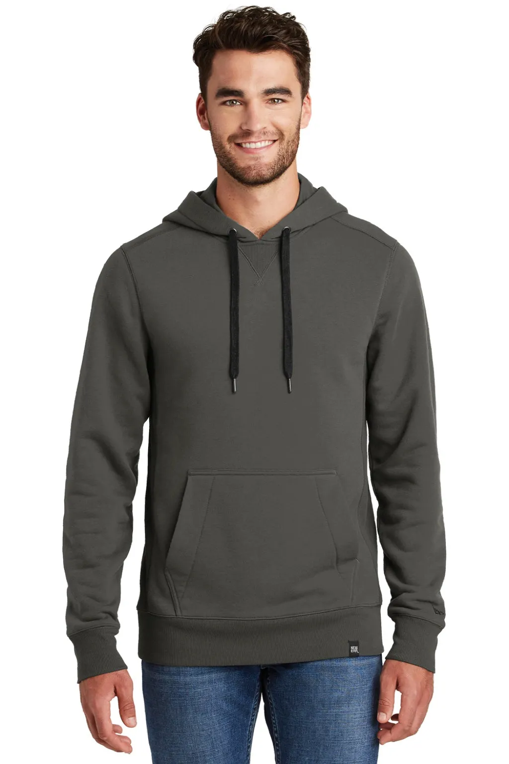 New Era Mens Sueded French Terry Hooded Sweatshirt Hoodie w/ Pouch Pocket - Graphite Grey
