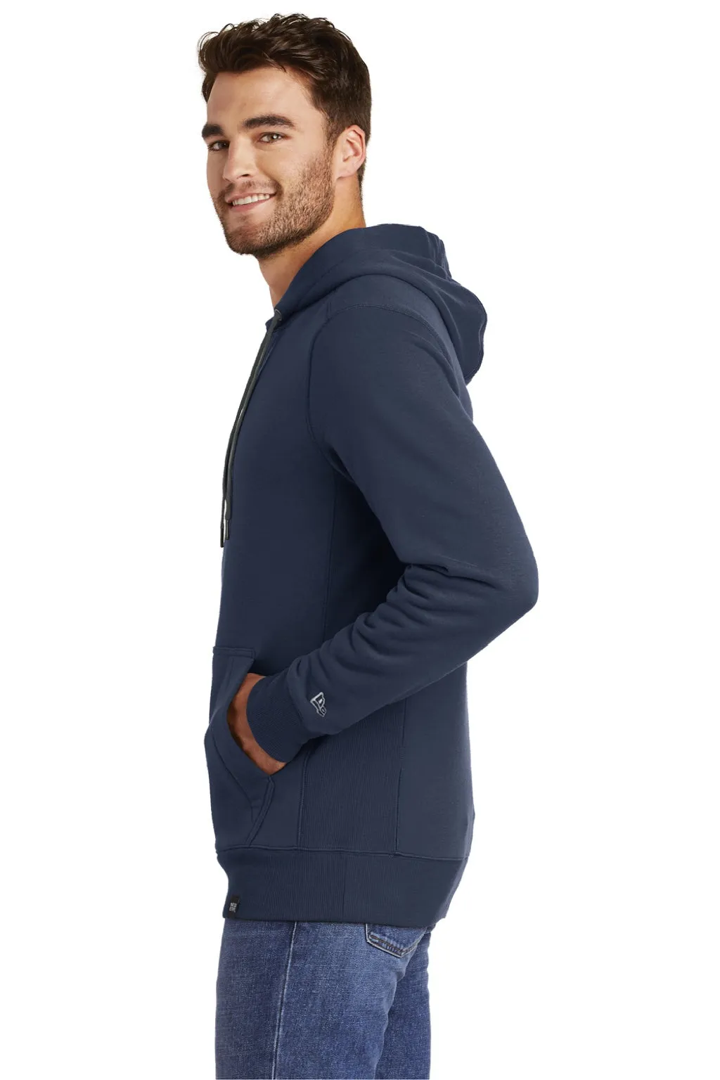 New Era Mens Sueded French Terry Hooded Sweatshirt Hoodie w/ Pouch Pocket - Navy Blue