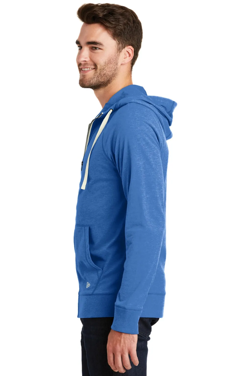 New Era Mens Sueded Full Zip Hooded Sweatshirt Hoodie w/ Pockets - Heather Royal Blue