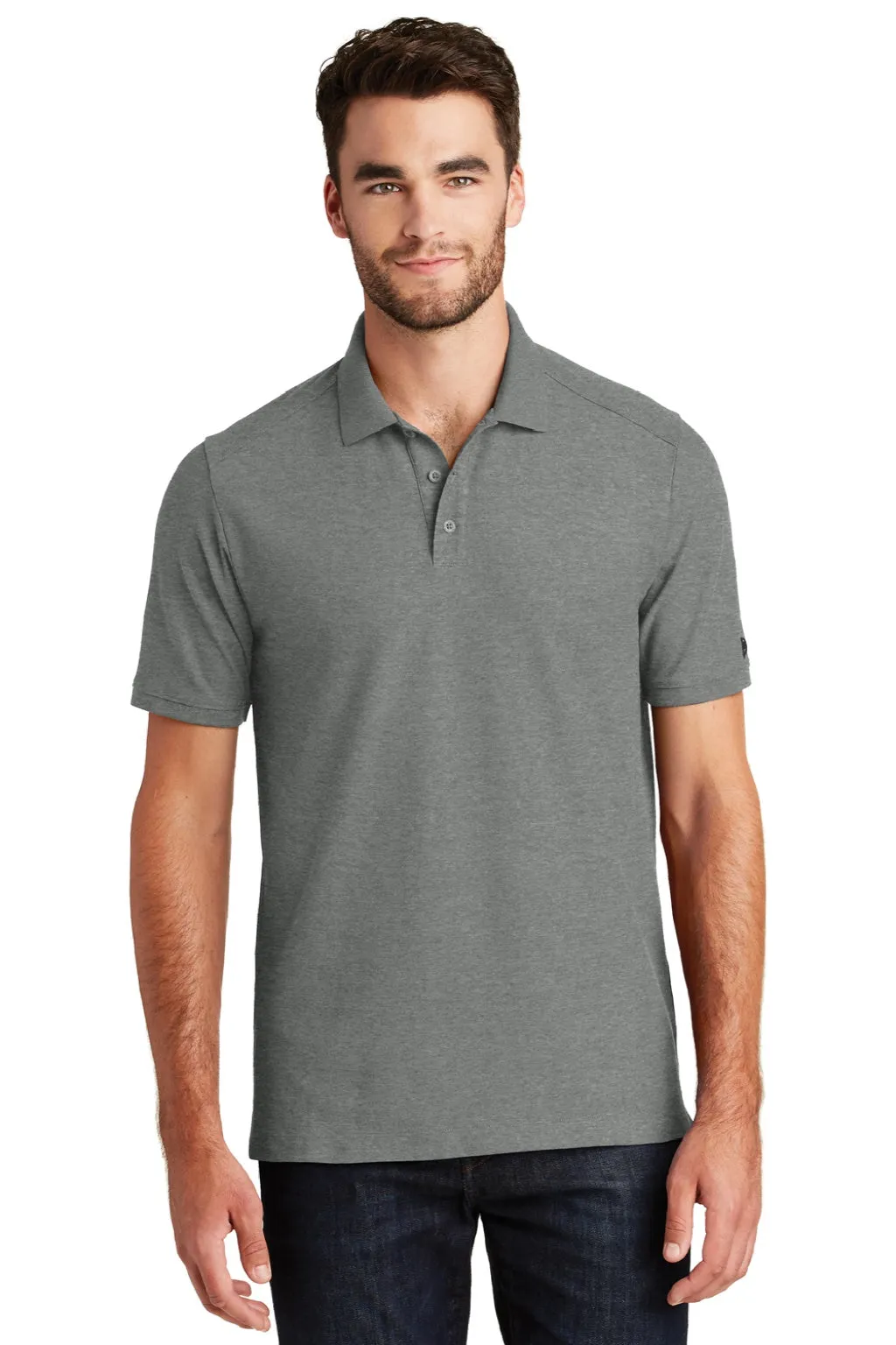 New Era Mens Venue Home Plate Moisture Wicking Short Sleeve Polo Shirt - Heather Graphite Grey