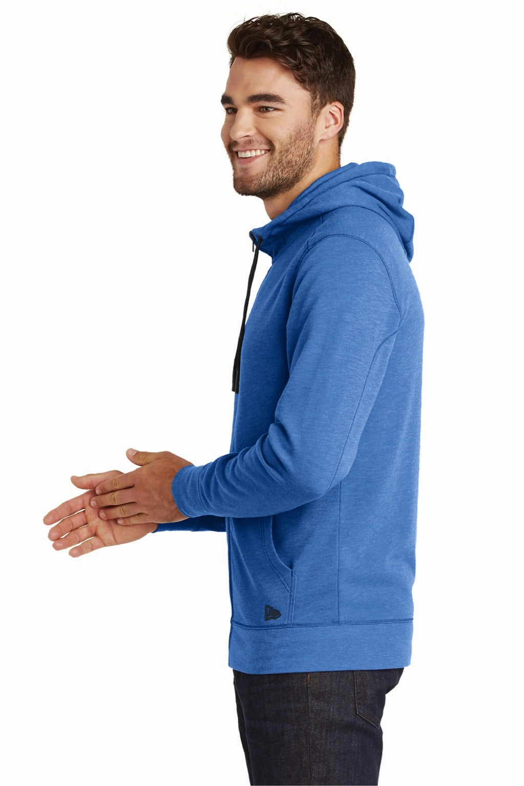 New Era Mens Fleece Full Zip Hooded Sweatshirt Hoodie w/ Pockets - Heather Royal Blue