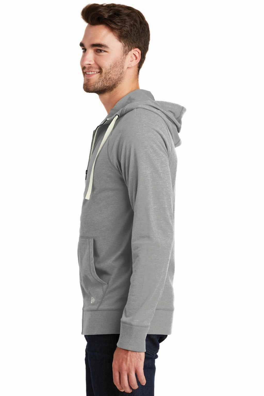 New Era Mens Sueded Full Zip Hooded Sweatshirt Hoodie w/ Pockets - Heather Shadow Grey