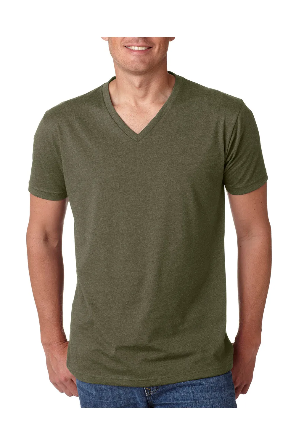 Next Level Mens CVC Jersey Short Sleeve V-Neck T-Shirt - Military Green