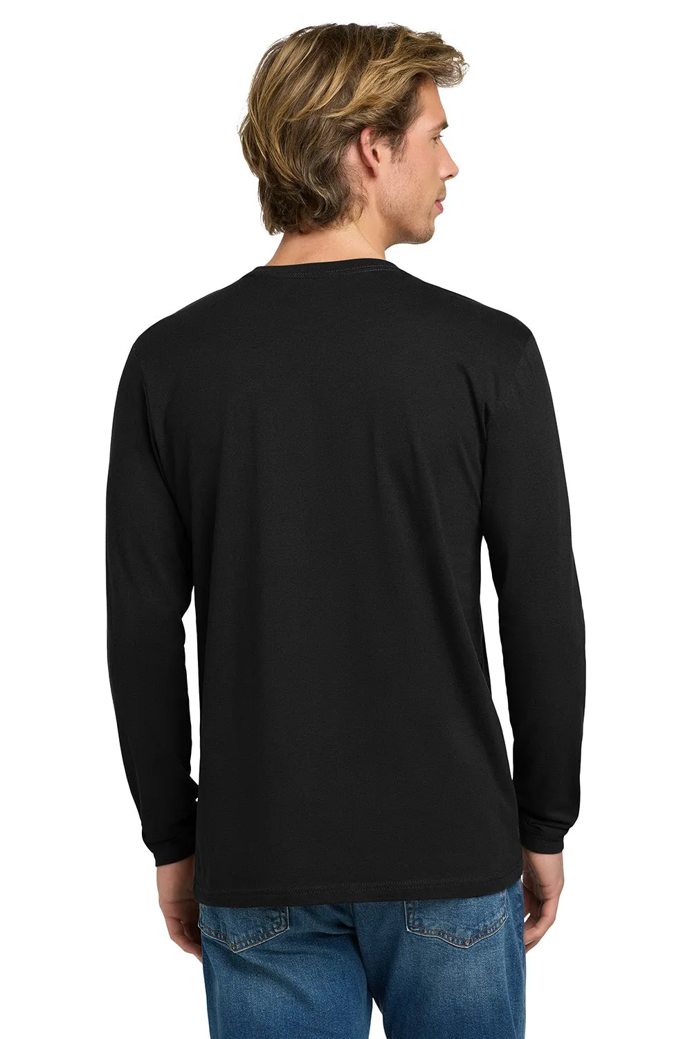 Next Level Mens Fine Jersey Long Sleeve Crewneck T-Shirt - Black