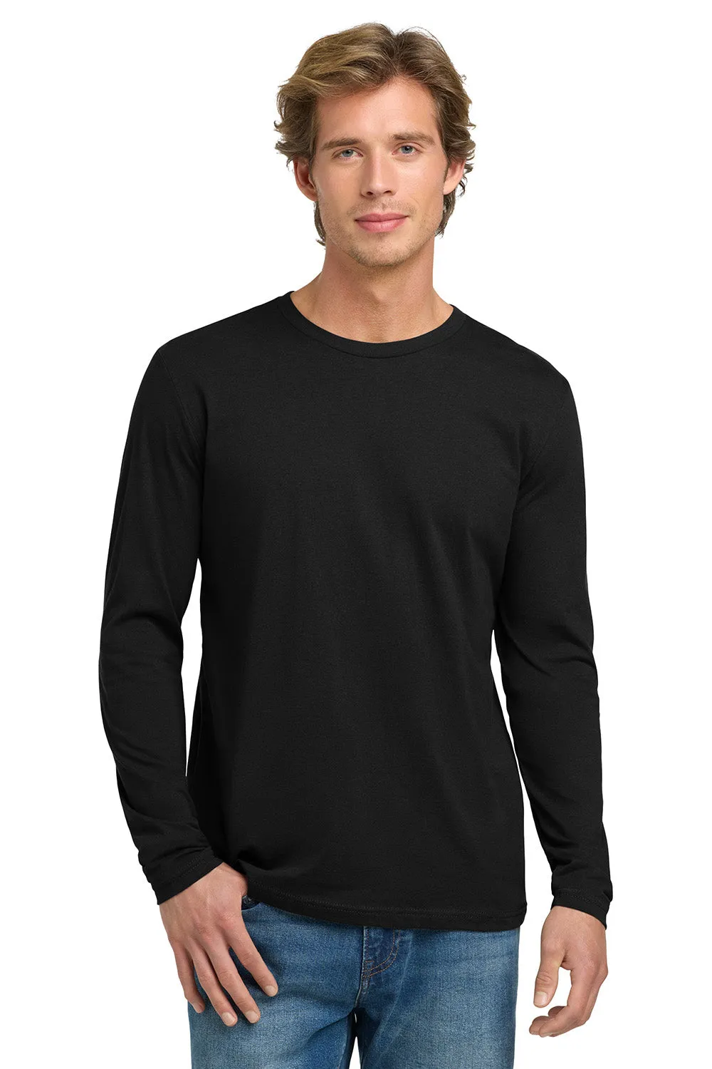 Next Level Mens Fine Jersey Long Sleeve Crewneck T-Shirt - Black