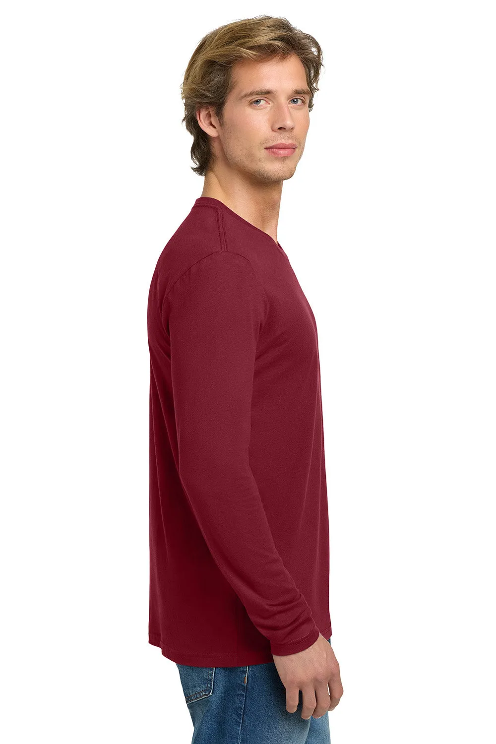 Next Level Mens Fine Jersey Long Sleeve Crewneck T-Shirt - Cardinal Red