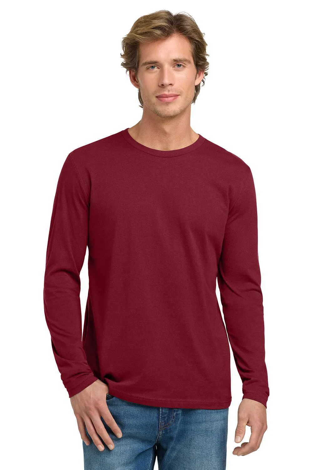 Next Level Mens Fine Jersey Long Sleeve Crewneck T-Shirt - Cardinal Red