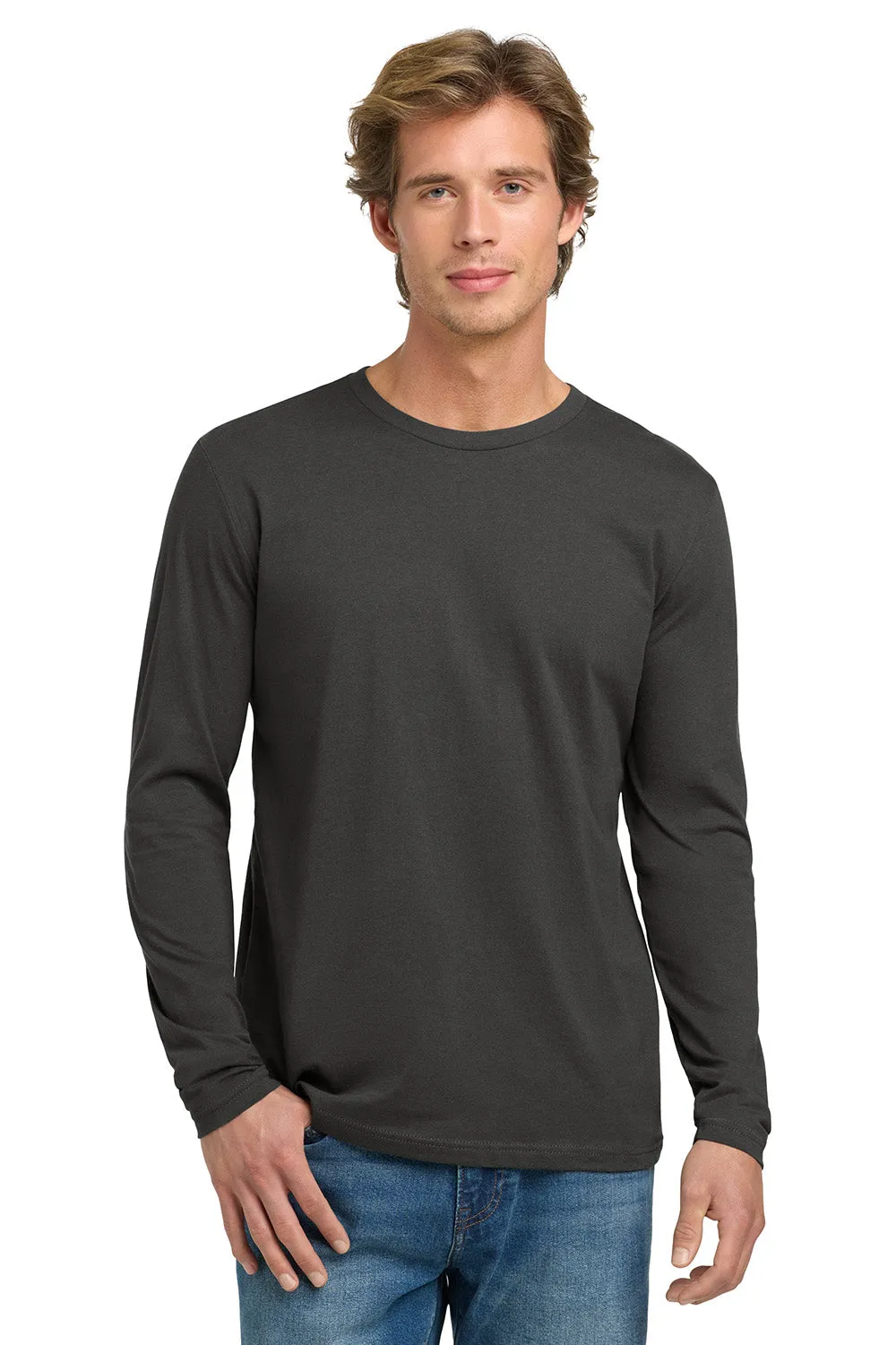 Next Level Mens Fine Jersey Long Sleeve Crewneck T-Shirt - Heavy Metal Grey