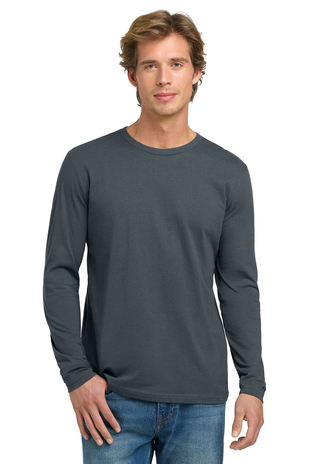 Next Level Mens Fine Jersey Long Sleeve Crewneck T-Shirt - Indigo Blue