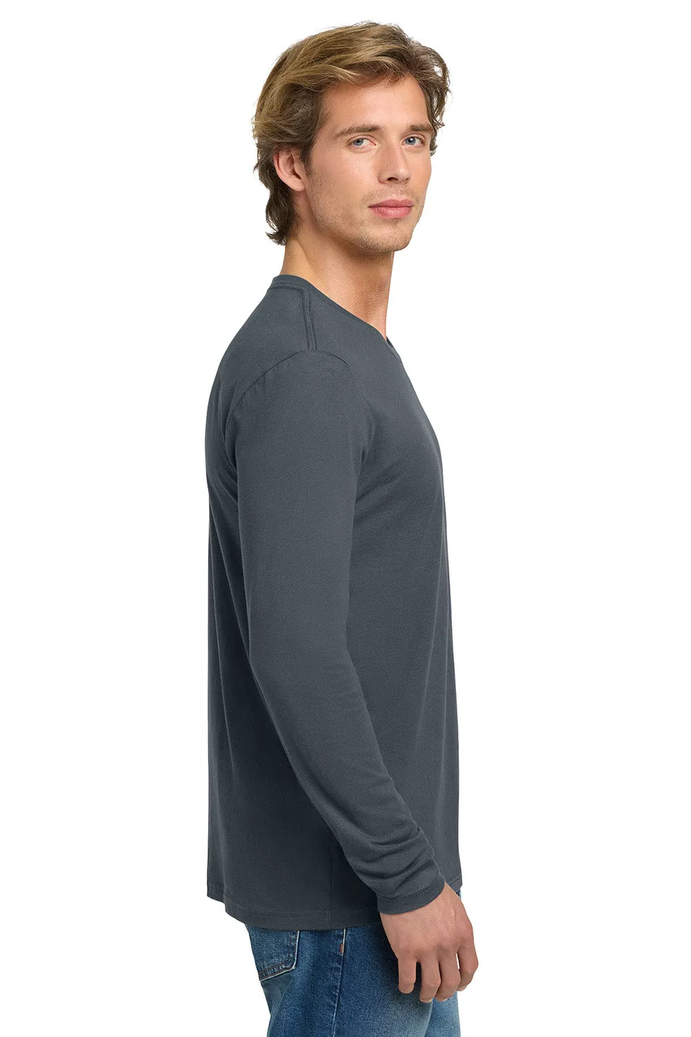 Next Level Mens Fine Jersey Long Sleeve Crewneck T-Shirt - Indigo Blue