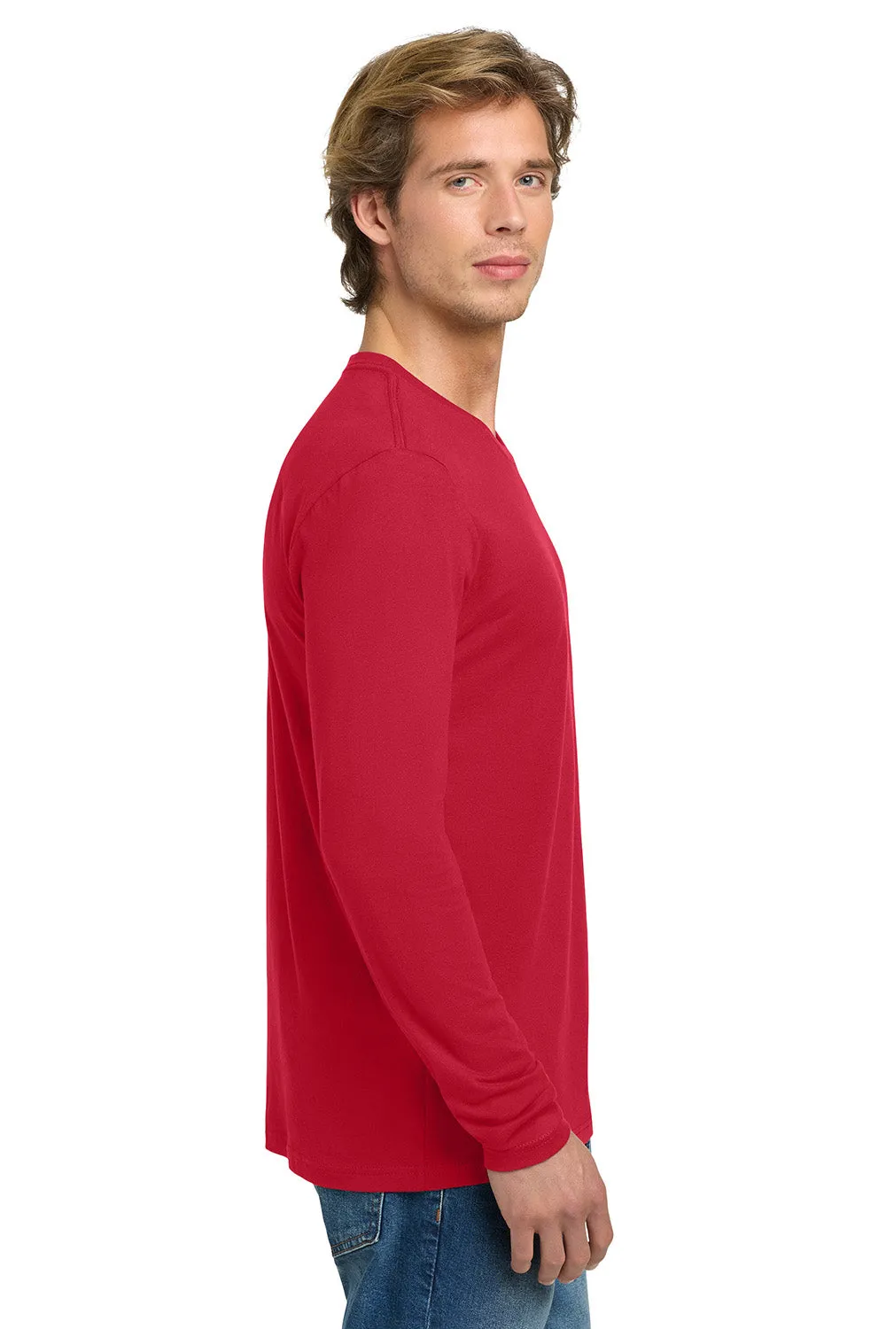 Next Level Mens Fine Jersey Long Sleeve Crewneck T-Shirt - Red