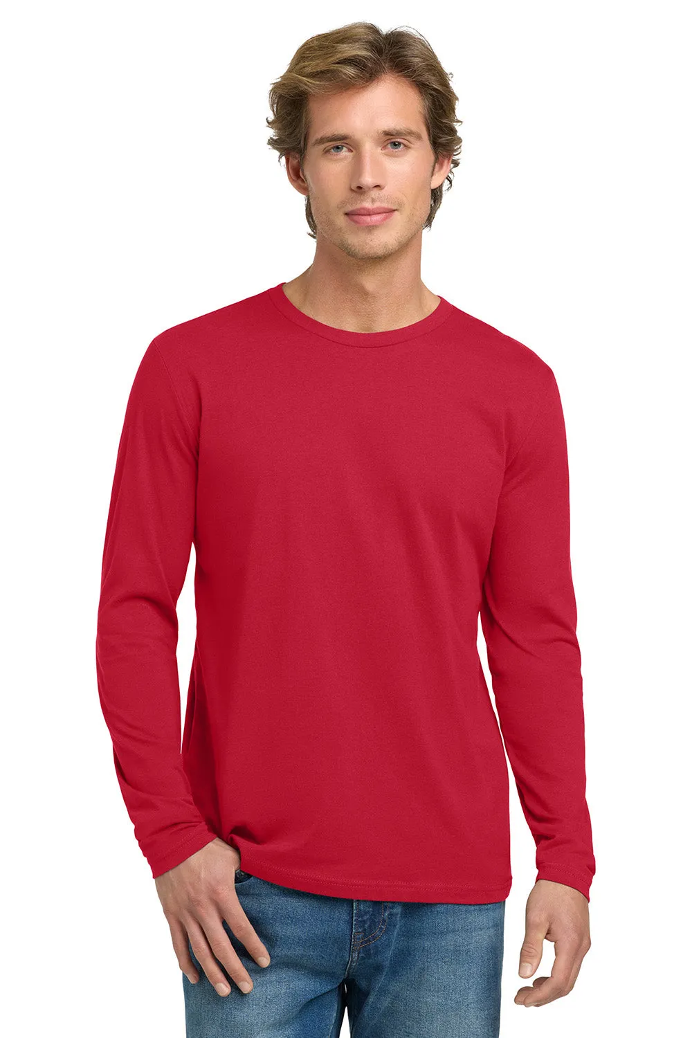 Next Level Mens Fine Jersey Long Sleeve Crewneck T-Shirt - Red