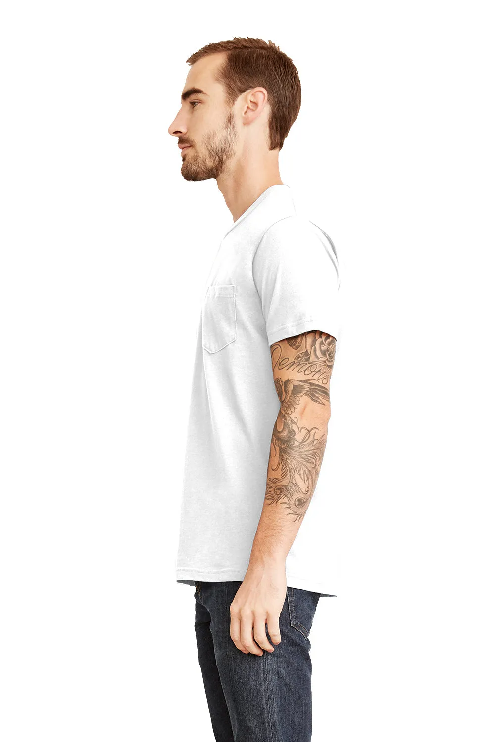 Next Level Mens Fine Jersey Short Sleeve Crewneck T-Shirt w/ Pocket - White