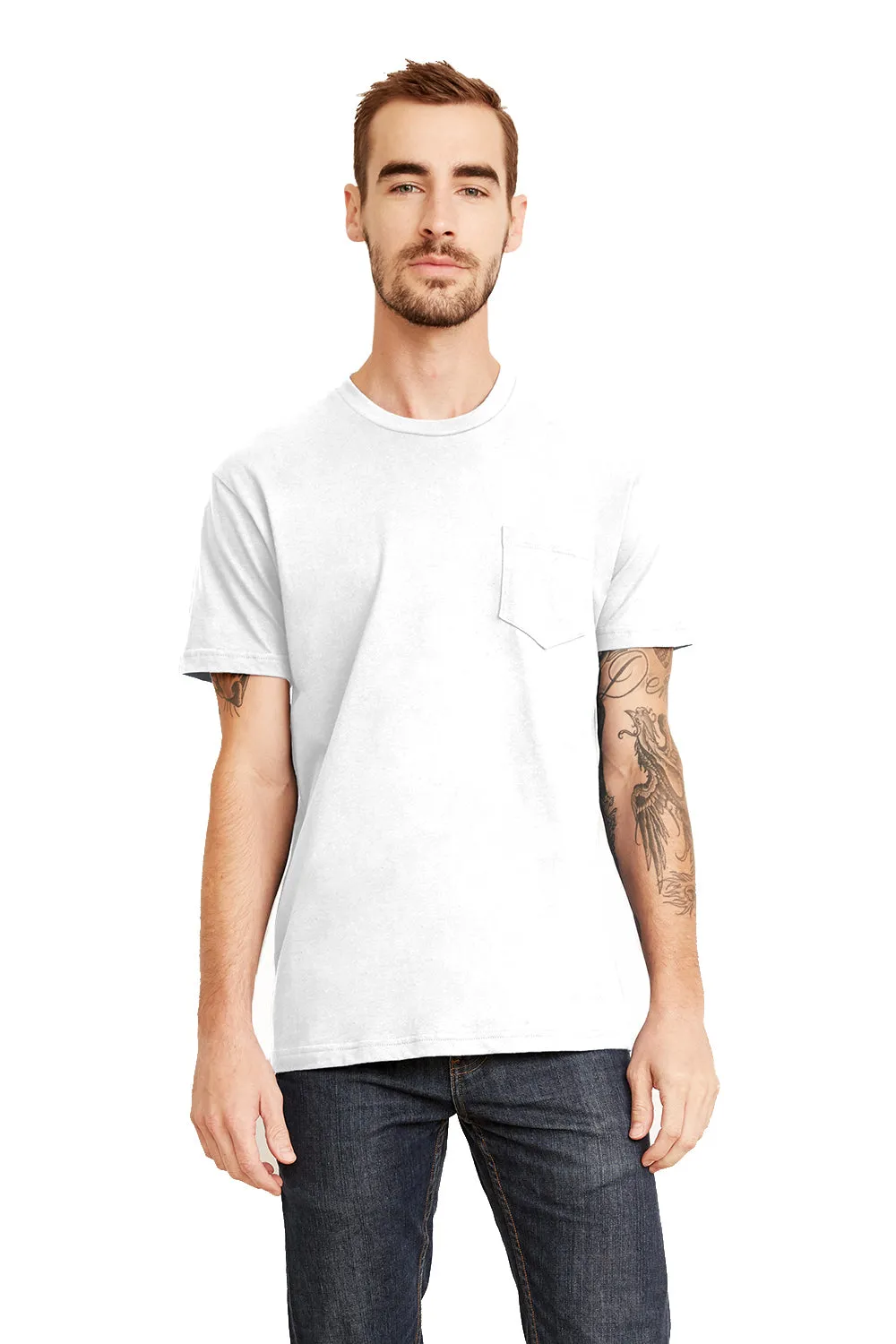 Next Level Mens Fine Jersey Short Sleeve Crewneck T-Shirt w/ Pocket - White